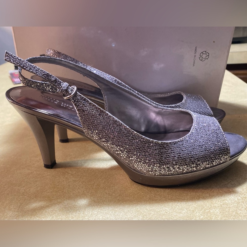 Nine West Glittering Silver Slingback Heels